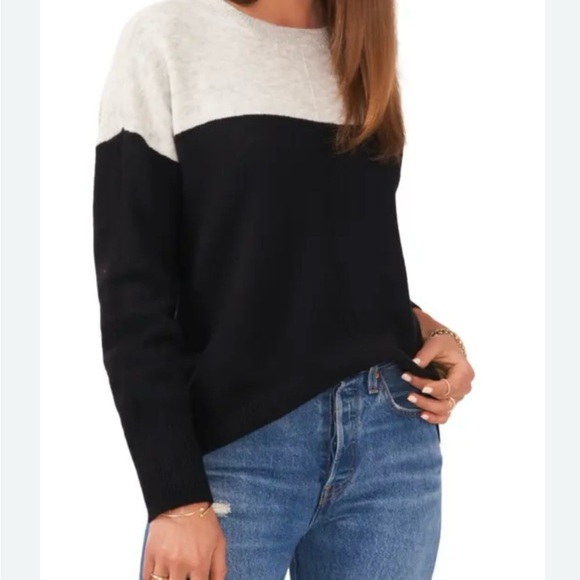 NWT Vince Camuto Sweater Color Block Navy Blue Heather Grey Relaxed Fit Size XS - Picture 1 of 5
